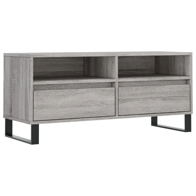 Meuble TV design moderne 100 x 34 x 44 cm grand rangement ergonomique en bois d'ingénierie gris 02_0048966
