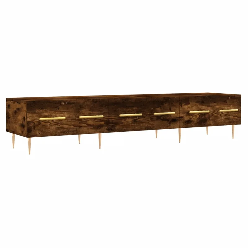 Meuble TV rectangulaire rangement pratique 150 x 36 x 30 cm en bois d'ingénierie chêne fumé 02_0048712