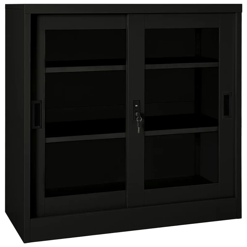 Armoire à portes coulissantes noir 90 x 40 x 90 cm avec serrure et 2 étagères réglables style moderne en acier 02_0046816