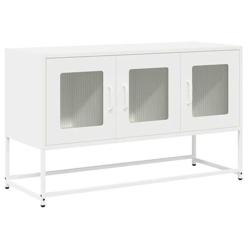 Meuble TV multifonctionnel rangement pratique style moderne 100,5 x 39 x 60 cm en acier laminé à froid blanc 02_0049869
