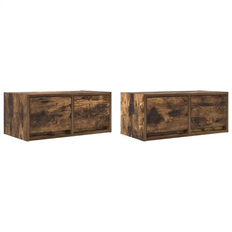 Lot de 2 meubles TV muraux en bois d'ingénierie 60 x 31 x 25,5 cm design peu encombrant ambiance moderne chêne fumé 02_0051680