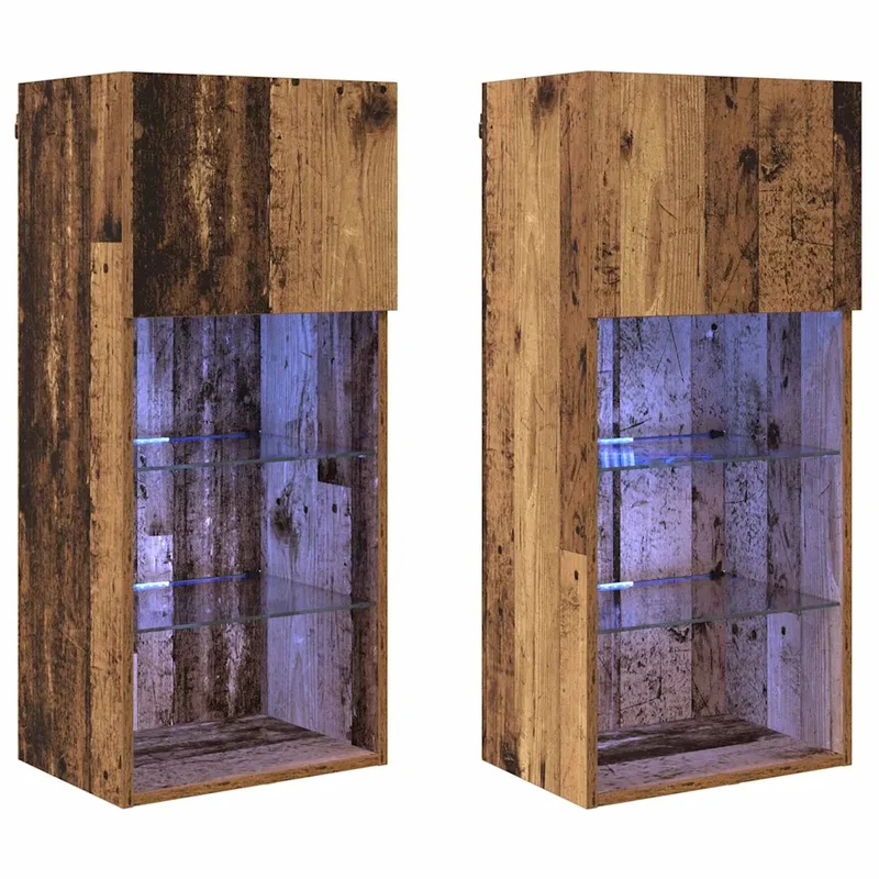 Lot de 2 meubles TV muraux modernes avec étagères pratiques 40,5 x 30 x 90 cm en bois d'ingénierie bois ancien 02_0052817