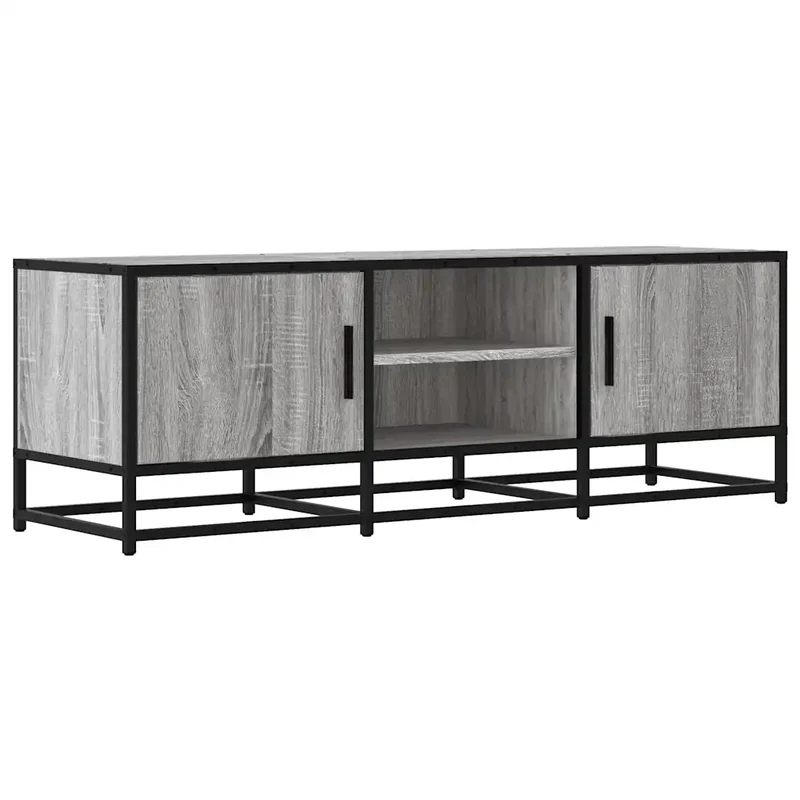 Meuble TV industriel grand espace de rangement 120 x 35 x 41 cm en bois d'ingénierie gris 02_0049604