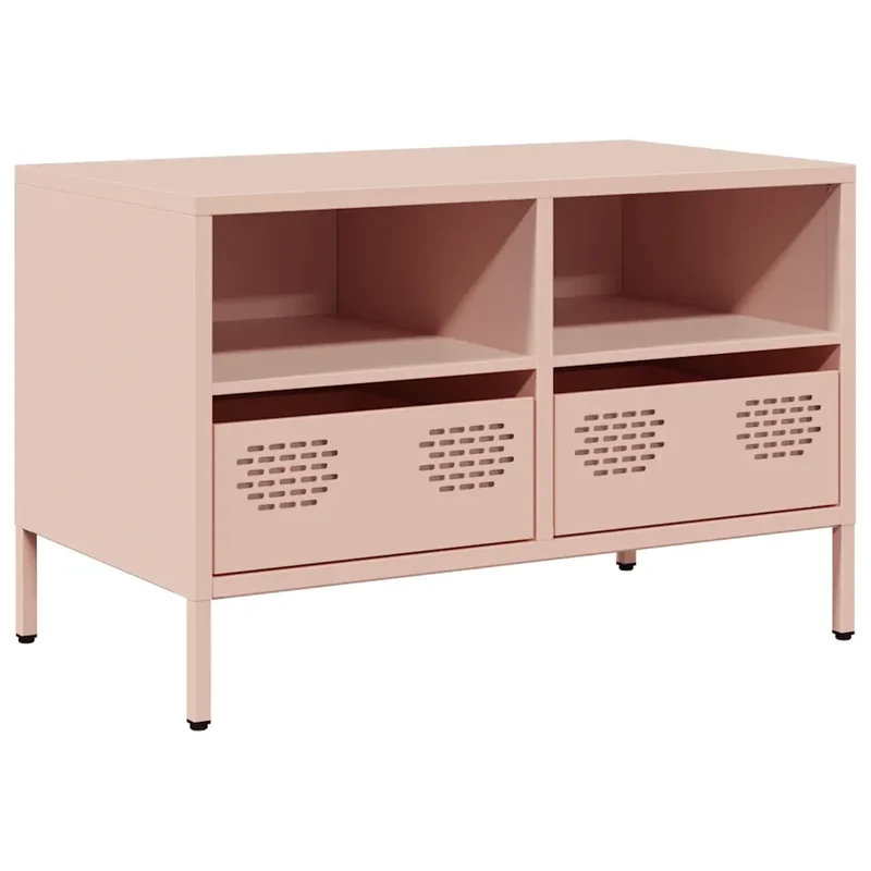 Meuble TV style industriel avec rangement 68 x 39 x 43 cm pieds réglables finition mate en acier laminé à froid rose 02_0049740