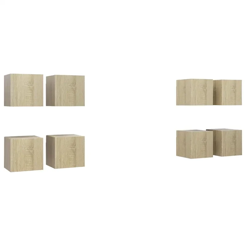 Lot de 8 meubles TV muraux tendance pratique 30,5 x 30 x 30 cm en bois d'ingénierie chêne sonoma 02_0055106