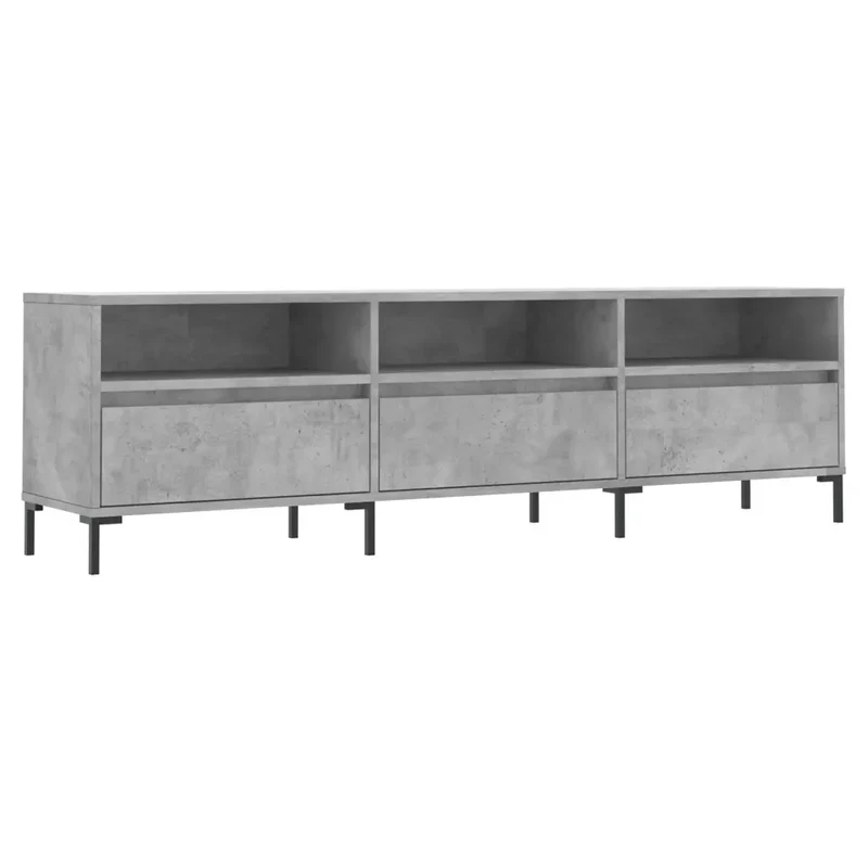 Meuble TV moderne pratique avec rangement 150 x 30 x 44 cm en bois d'ingénierie gris béton 02_0048979