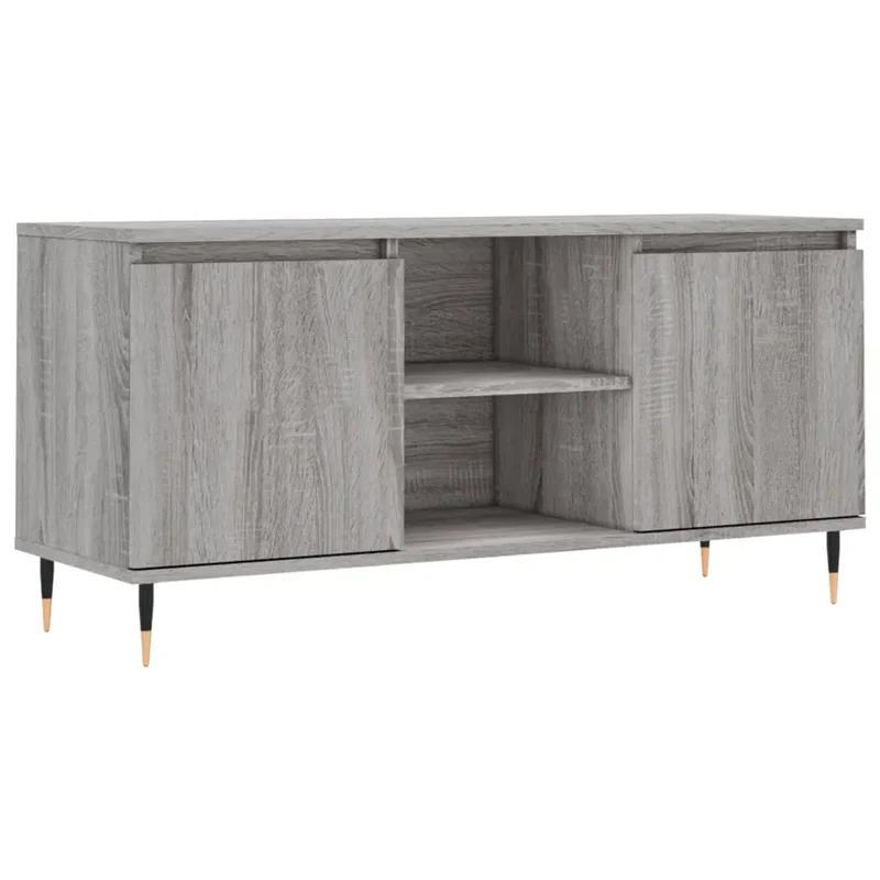 Meuble TV contemporain avec grand espace de rangement 104 x 35 x 50 cm en bois d'ingénierie gris 02_0048553