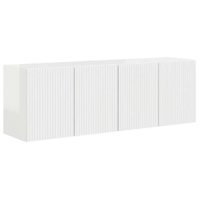 Meuble TV mural rectangulaire moderne avec rangement multiple 59,5 x 31 x 40 cm en bois d'ingénierie blanc brillant 02_0055012