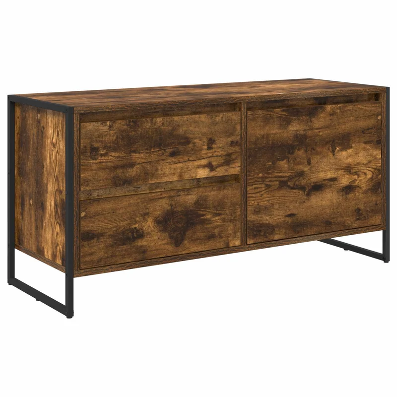 Meuble TV industriel avec tiroir et porte rangement 100 x 36 x 49 cm style contemporain en bois d'ingénierie chêne fumé 02_0054567