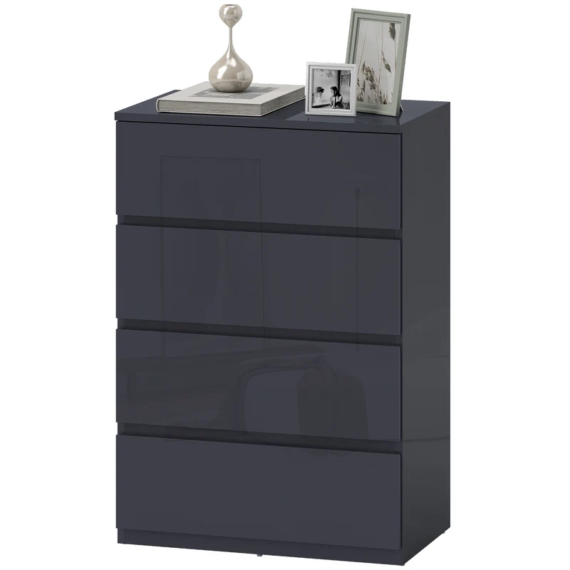 Commode de rangement 55 x 34 x 80 cm compacte fermeture douce style moderne sans poignée en panneau de particules gris 21_0001451