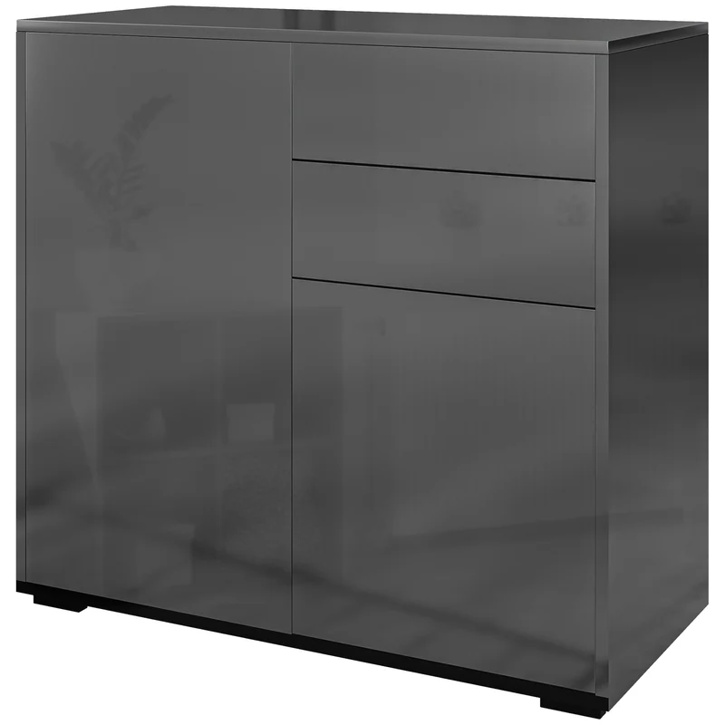 Commode de rangement 79 x 36 x 74 cm grand espace de rangement sans poignée contemporain en panneau de particules noir 21_0002825