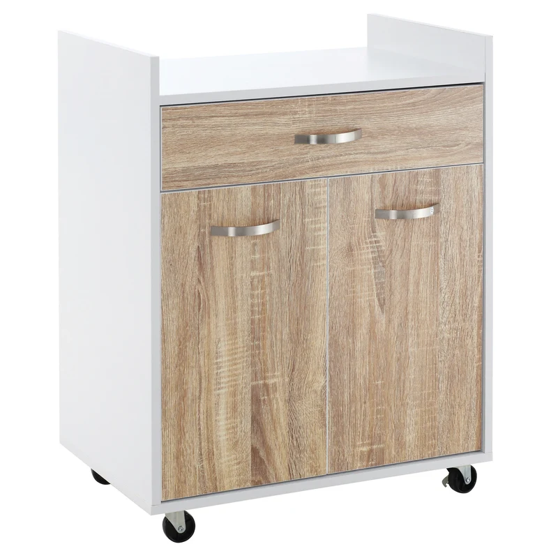 Chariot de service cuisine 60 x 40 x 77 cm rangement tiroir placard 4 roues freins moderne en panneau de particules blanc 21_0001017