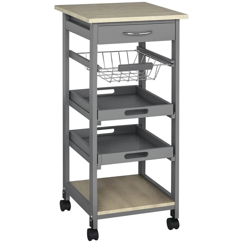 Desserte chariot de cuisine pratique 37 x 37 x 82 cm plateaux amovibles et tiroir scandinave contemporain en MDF gris 21_0000999