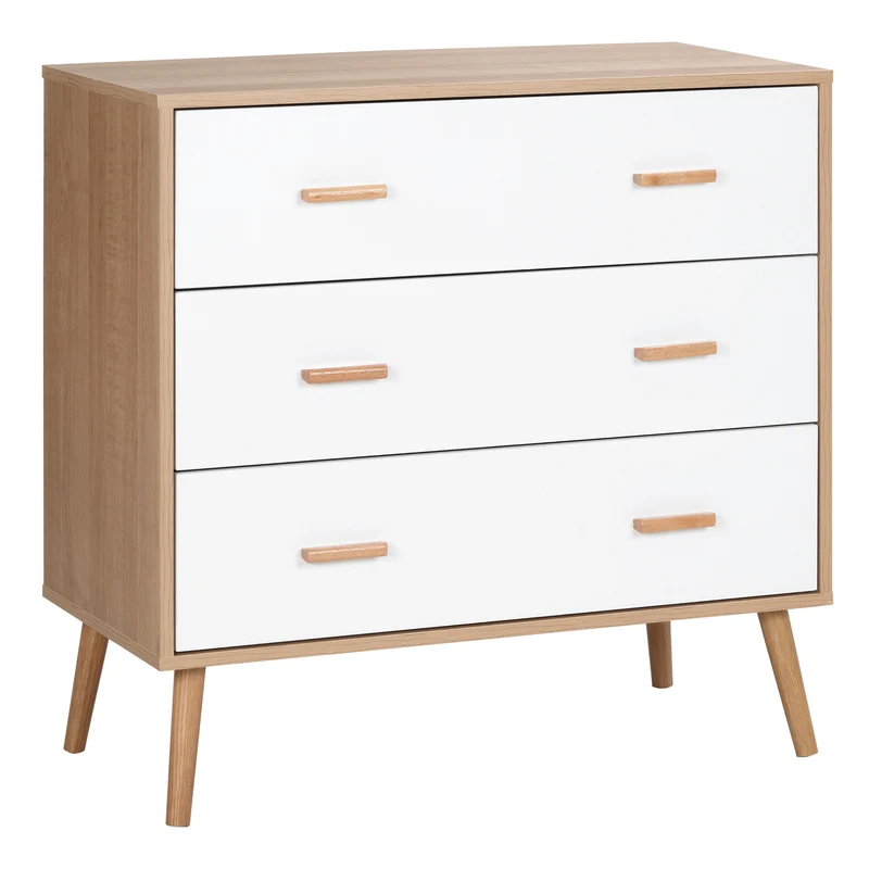 Commode de chambre 80 x 39 x 80 cm 3 tiroirs coulissants anti-basculement scandinave en panneaux de particules blanc 21_0001499