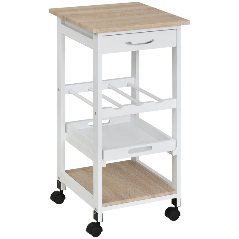 Chariot de service desserte de cuisine 37 x 37 x 76 cm plateau amovible à roulettes finition mate épuré en MDF blanc 21_0000995