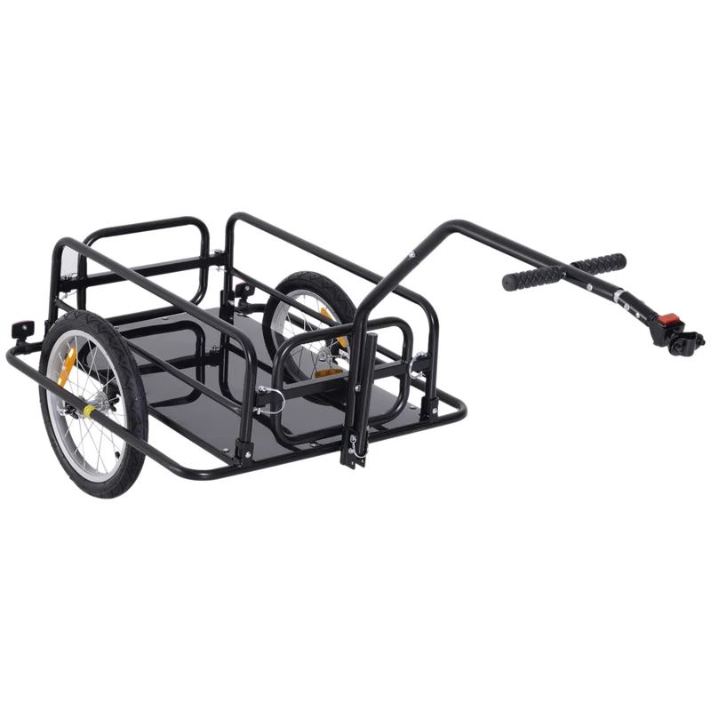 Remorque vélo de transport pliable 155 x 71,5 x 77 cm capacité 70 l charge 40 kg solide industriel moderne en acier noir 21_0007115