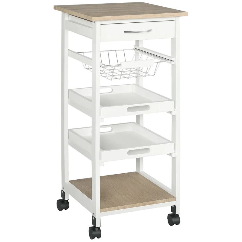 Desserte de cuisine 37 x 37 x 82 cm multi rangements plateaux amovibles salon fini mat scandinave épuré en MDF blanc 21_0001000