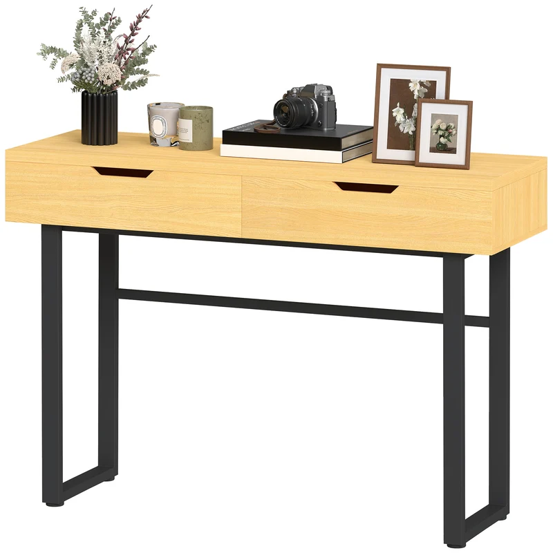 Console d'entrée étroite 110 x 35 x 76,5 cm 2 tiroirs de rangement kit anti basculement moderne épuré en bois naturel 21_0002797