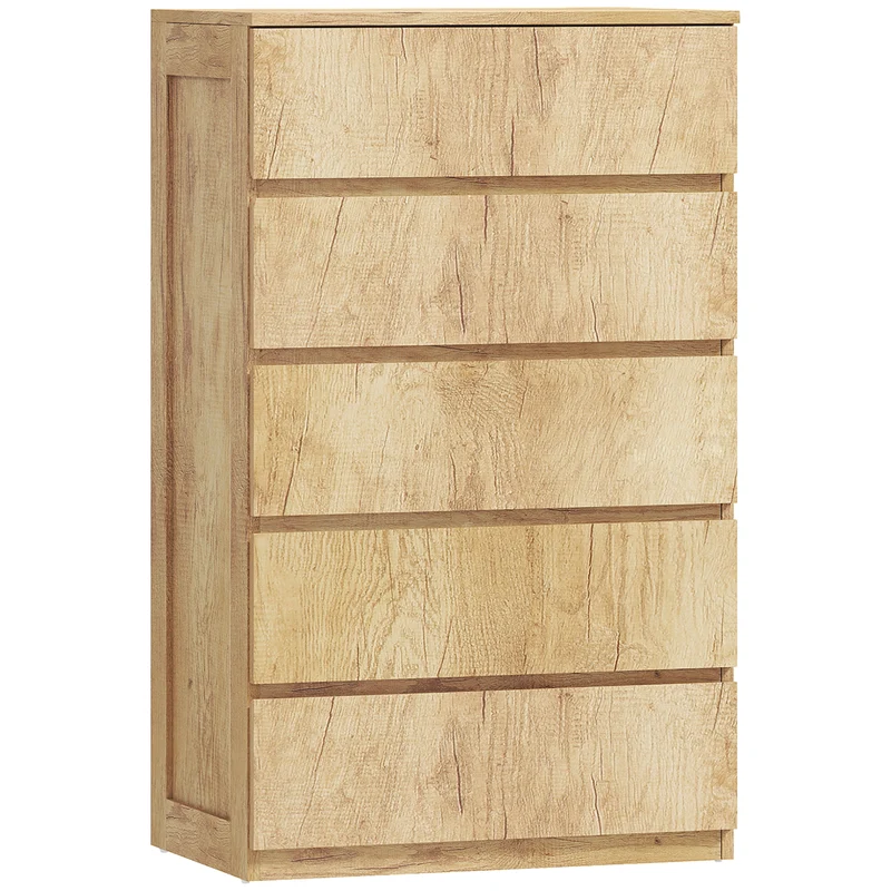 Commode de rangement 60 x 39 x 100 cm 5 tiroirs sans poignées gain de place fini brillant moderne en MDF bois naturel 21_0001569