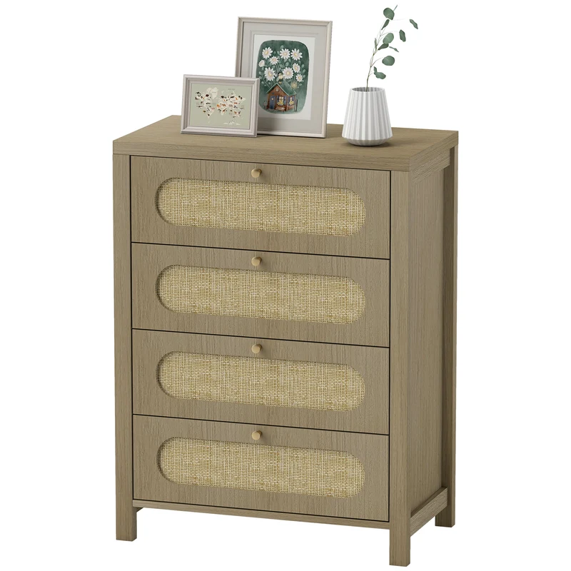 Commode 4 tiroirs chambre entrée 70 x 38 x 93 cm rangement très spacieux vintage en panneau de particules bois naturel 21_0003745