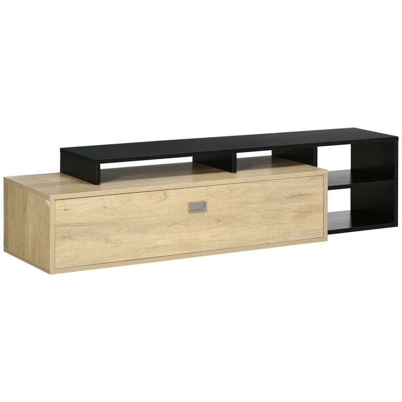 Meuble pour télévision banc bas 163 x 40 x 38 cm étagère mobile porte basculante style contemporain élégant en MDF noir 21_0003087