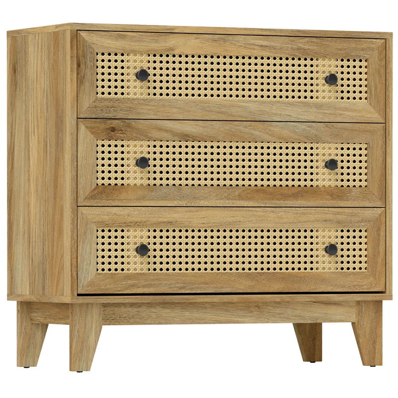 Commode 3 tiroirs rangement 80 x 35 x 76 cm multi rangements anti basculement scandinave contemporain en MDF naturel 21_0001536
