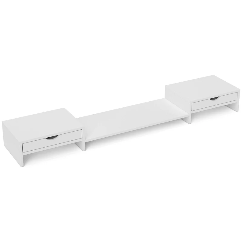 Support moniteur bureau 60-116 x 22 x 12 cm élévation ergonomique tiroirs scandinave en panneau de particules blanc 21_0006374