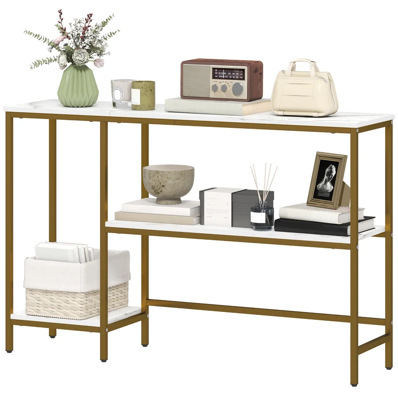 Console d'entrée 3 niveaux rangement 120 x 30 x 76,5 cm anti basculement moderne épuré en panneaux de particules blanc 21_0002792