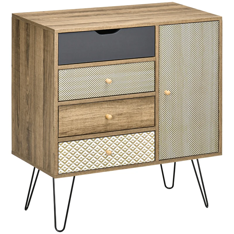 Commode salon contemporain 79 x 39 x 86 cm 4 tiroirs 1 placard étagère réglable épuré en panneau de particules marron 21_0002870