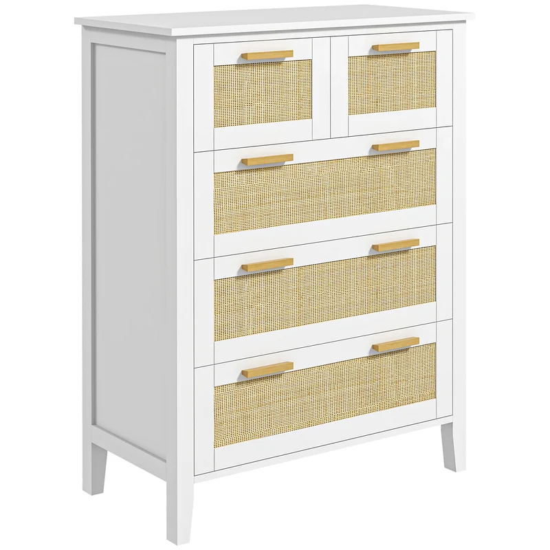 Commode 5 tiroirs pour chambre 77 x 37 x 104 cm grande capacité ouverture douce scandinave contemporain en MDF blanc 21_0001565