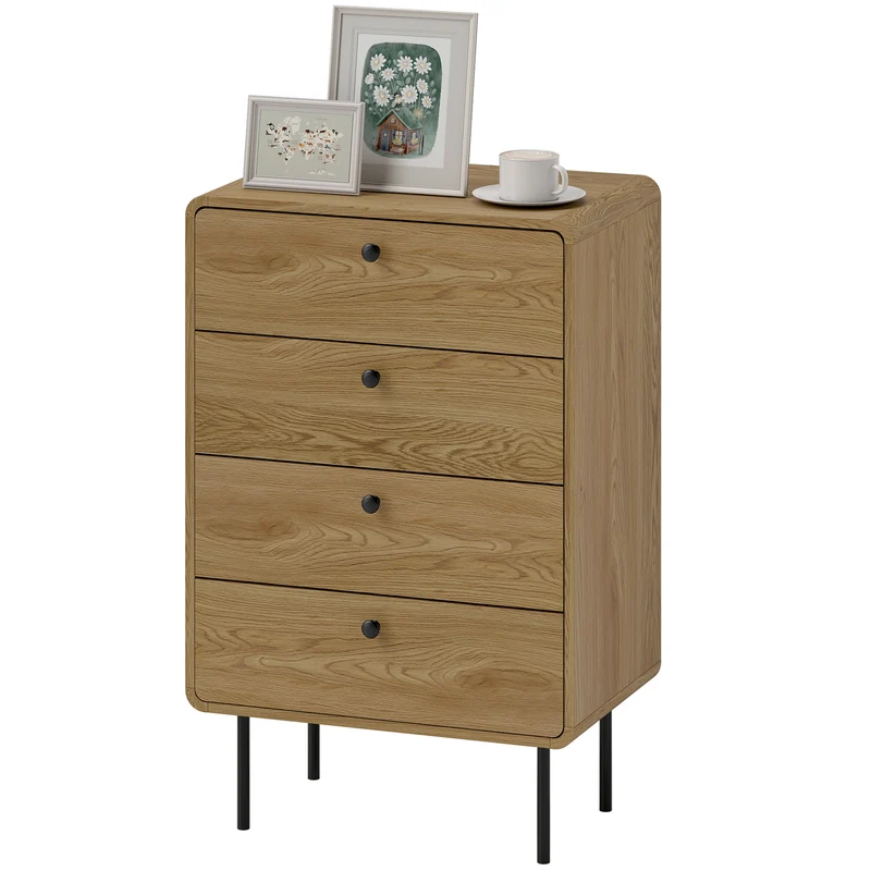 Commode 4 tiroirs chambre étroite 60 x 39 x 91.5 cm rangement sécurisé anti-basculement style moderne épuré en MDF chêne 21_0003749