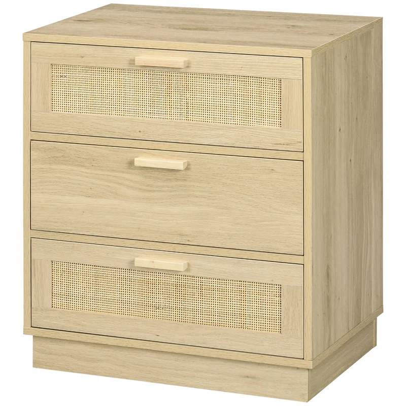 Commode 3 tiroirs meuble de rangement 60 x 38 x 69 cm anti basculement scandinave décoratif en mélamine bois naturel 21_0001563