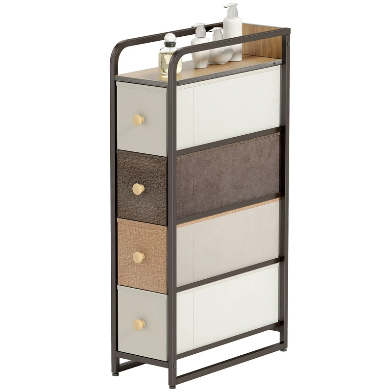 Commode de rangement chambre 20 x 47 x 84.5 cm quatre tiroirs profonds gain de place moderne en tissu non tissé gris 21_0003779
