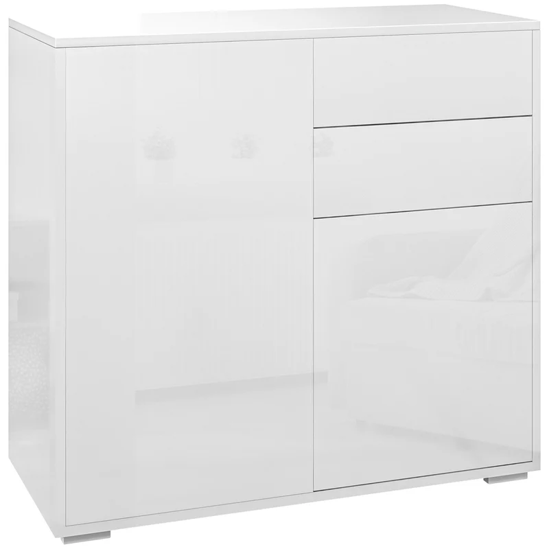 Commode de rangement 79 x 36 x 74 cm 2 tiroirs 2 portes étagère réglable design épuré en panneau de particules blanc 21_0002826