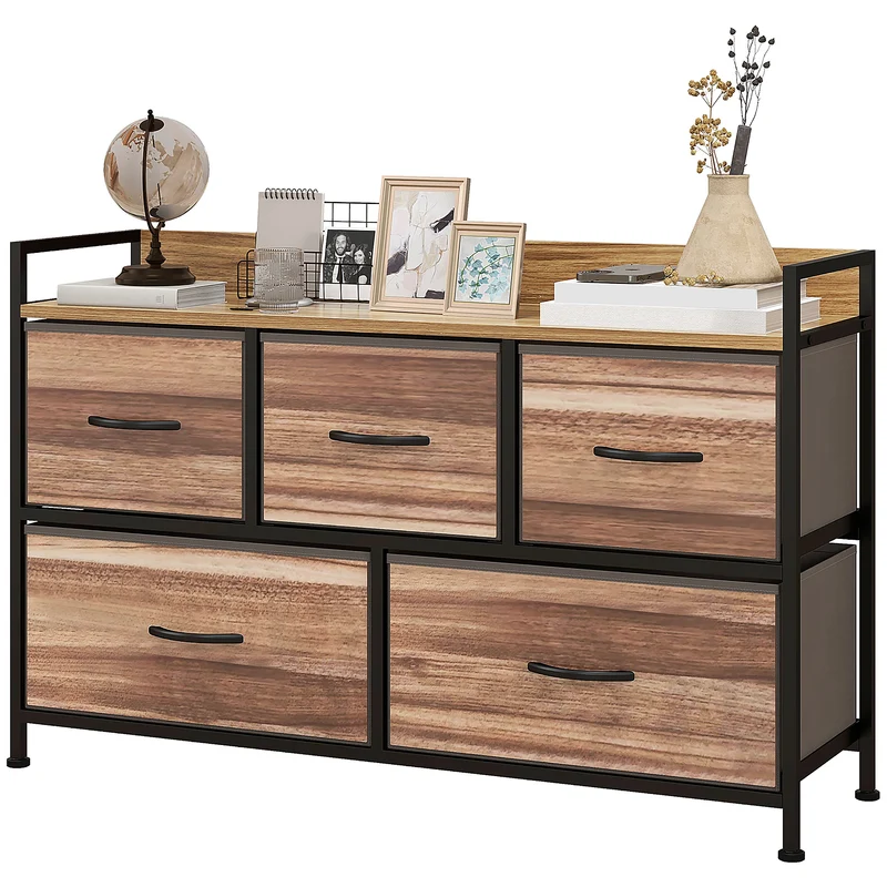 Commode de rangement 5 tiroirs chambre 98 x 29 x 63 cm gain de place tiroirs amovibles moderne finition mate en MDF noir 21_0001592