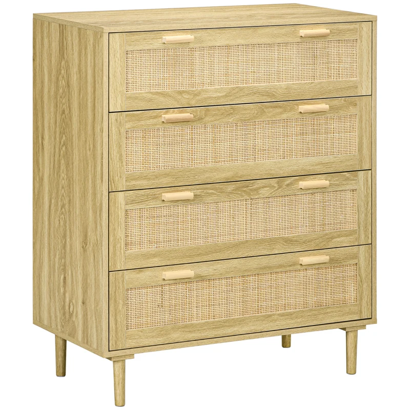 Commode 4 tiroirs 90 x 45 x 108.5 cm rangements spacieux scandinave anti basculement en panneau de particules naturel 21_0001591