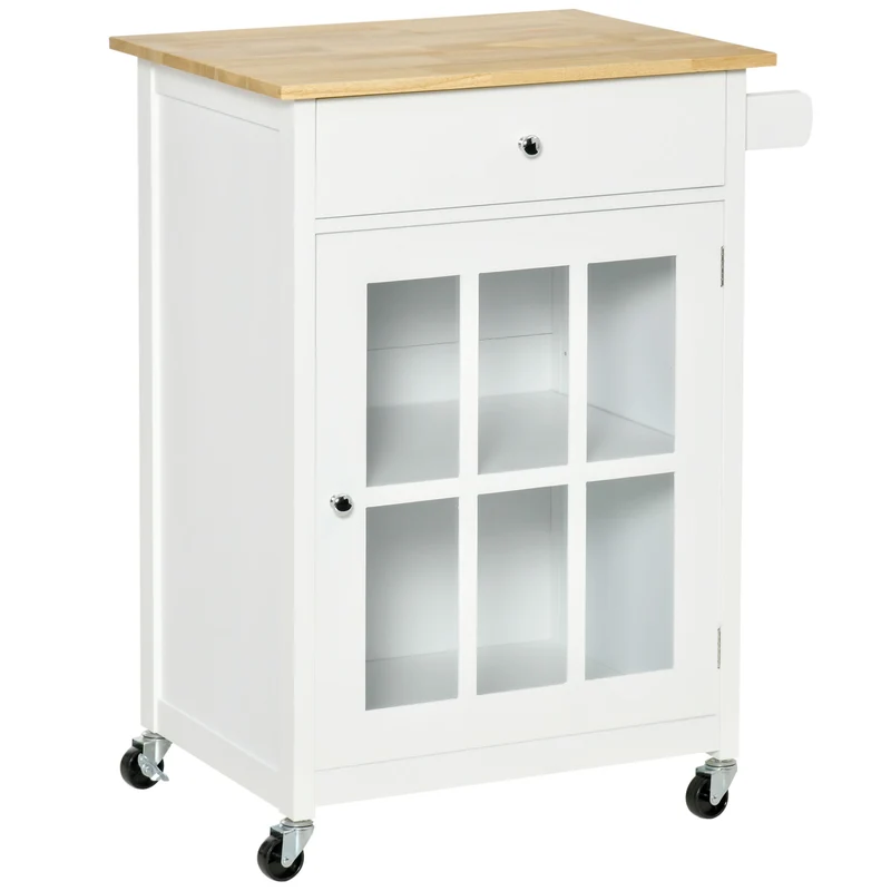 Desserte de cuisine à roulettes 67 x 48 x 86,5 cm rangement modulable freins scandinave épuré finition mate en MDF blanc 21_0001012