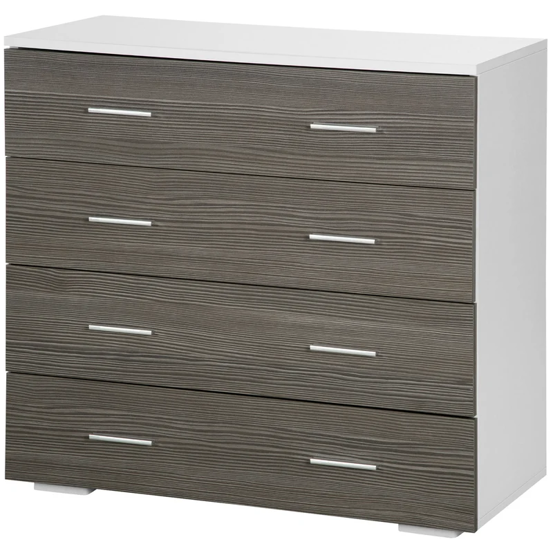 Commode de rangement contemporaine 4 tiroirs 76 x 35 x 72 cm gain de place chambre salon en panneaux de particules gris 21_0001470