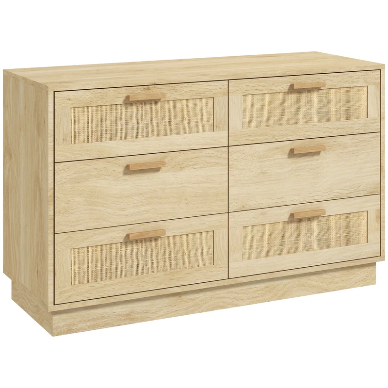 Commode 6 tiroirs 110 x 40 x 69 cm gain de rangement anti basculement style scandinave en panneau de particules chêne 21_0001586