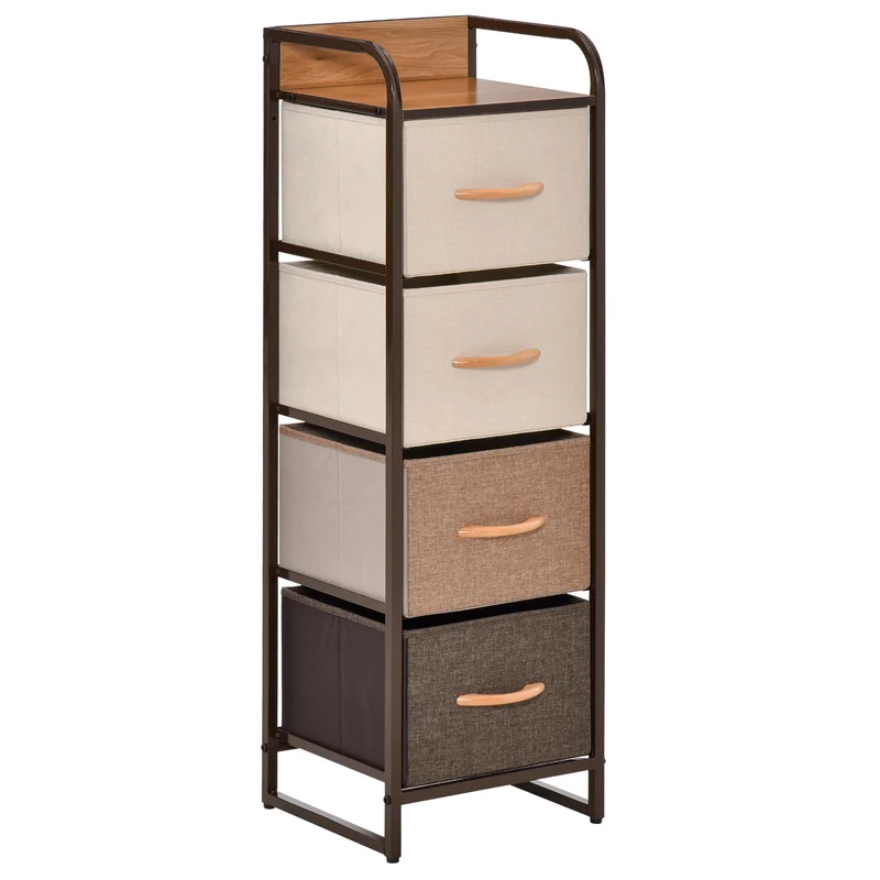 Commode de rangement compacte 31 x 29 x 99 cm gain de place anti basculement style contemporain épuré en acier beige 21_0001485