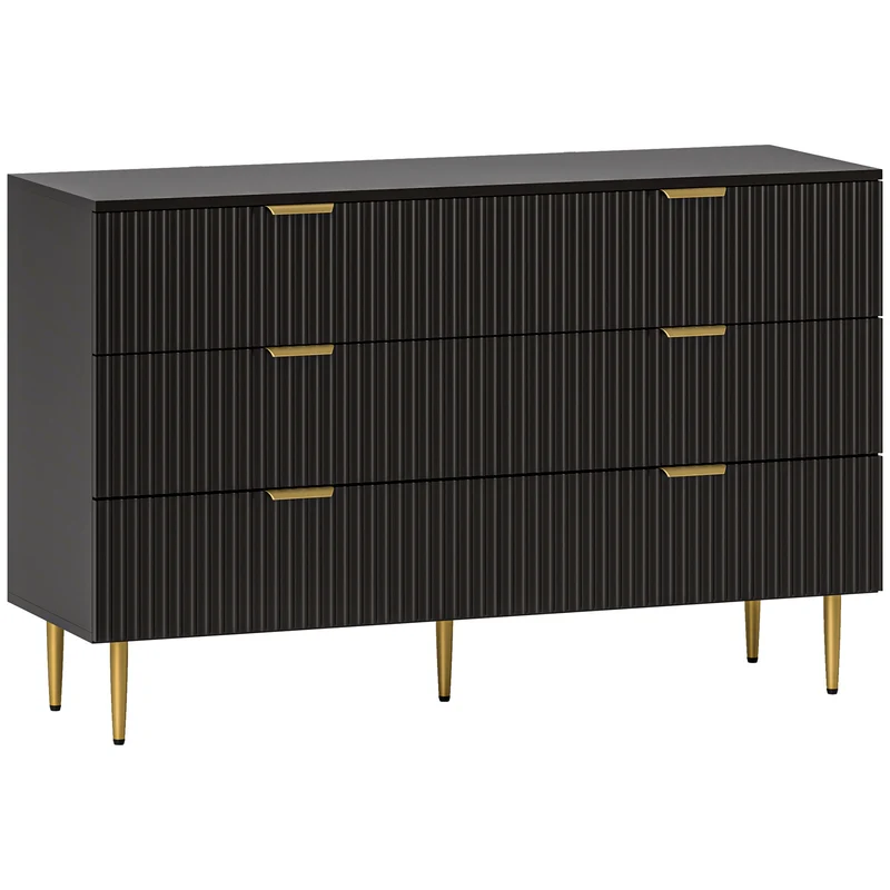 Commode 6 tiroirs rangement chambre 120 x 40 x 76,5 cm grand volume anti-basculement moderne contemporain en MDF noir 21_0001643