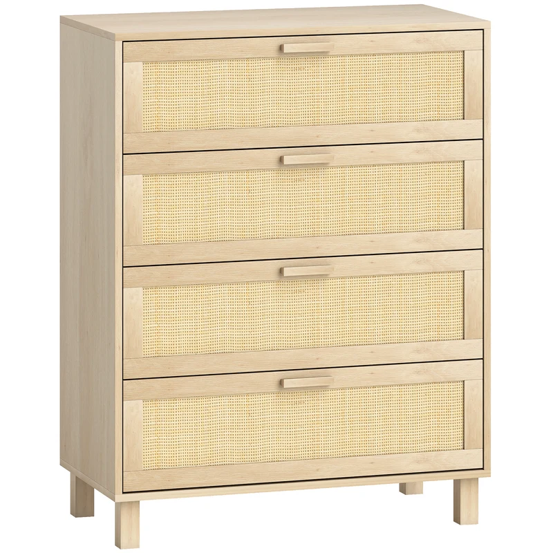 Commode 4 tiroirs chic 80 x 40 x 103 cm grands tiroirs dispositif anti basculement style scandinave en MDF bois clair 21_0001467