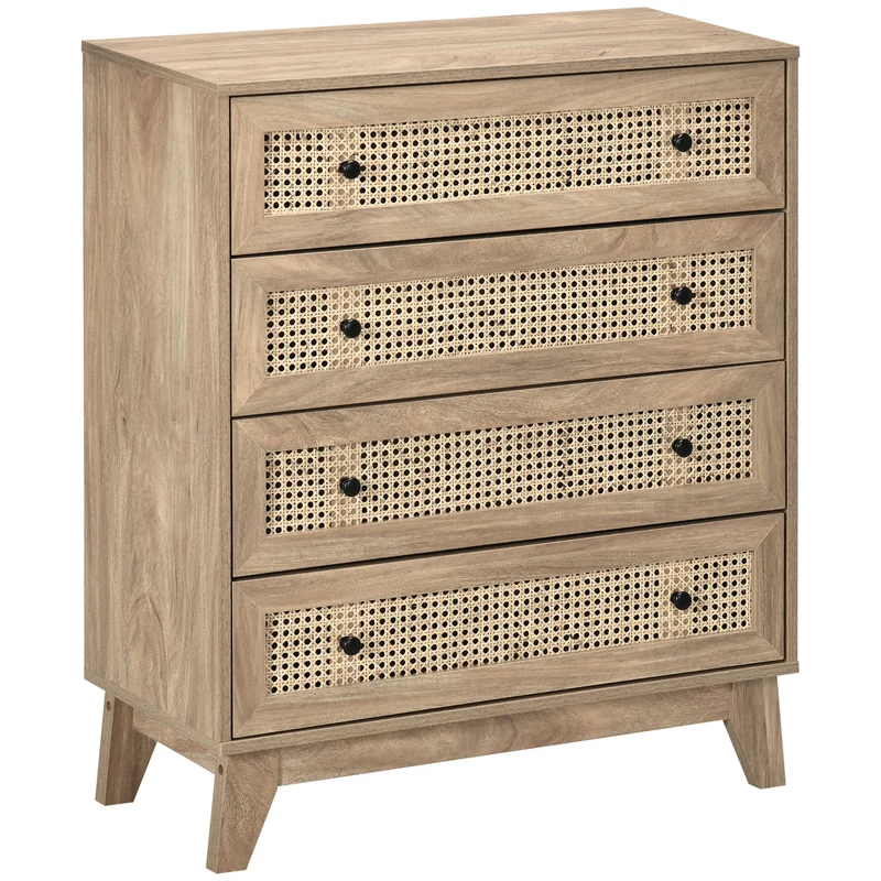 Commode 4 tiroirs 80 x 35 x 95 cm anti basculement rangements charge 40 kg style scandinave design épuré en MDF naturel 21_0001535