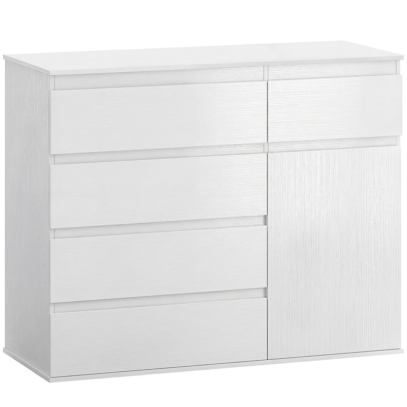 Commode 5 tiroirs buffet salon 100 x 40 x 80 cm rangement fermeture douce étagère réglable épuré moderne en MDF blanc 21_0003659