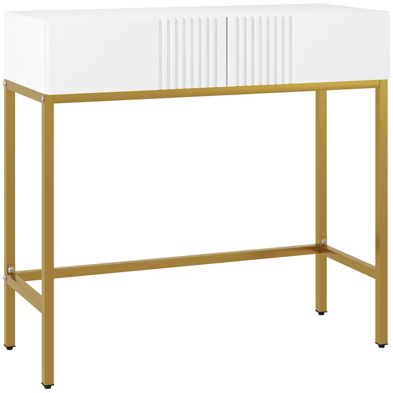 Console d'entrée 80 x 31.5 x 75 cm avec 2 tiroirs antibasculement pieds stables style moderne en bois d'ingénierie blanc 21_0002710