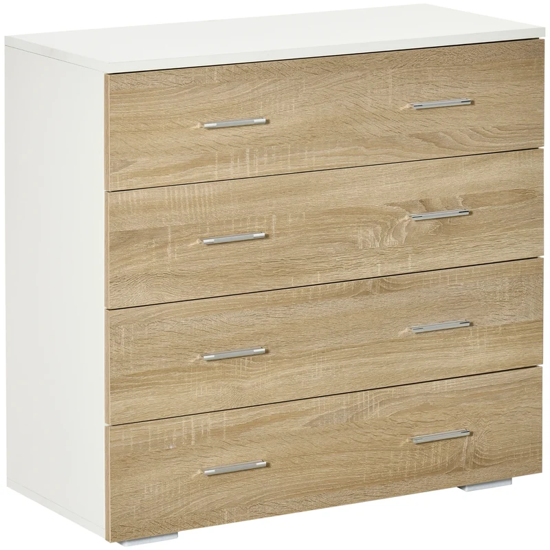 Commode à tiroirs chambre 76 x 35 x 72 cm 4 tiroirs anti basculement contemporain épuré en panneaux de particules blanc 21_0001469