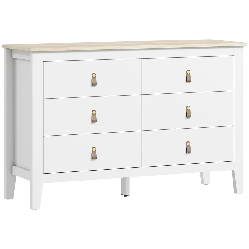 Commode 6 tiroirs chambre 120 x 40 x 78 cm coulisses silencieuses sécurité contemporain en panneau de particules blanc 21_0001673