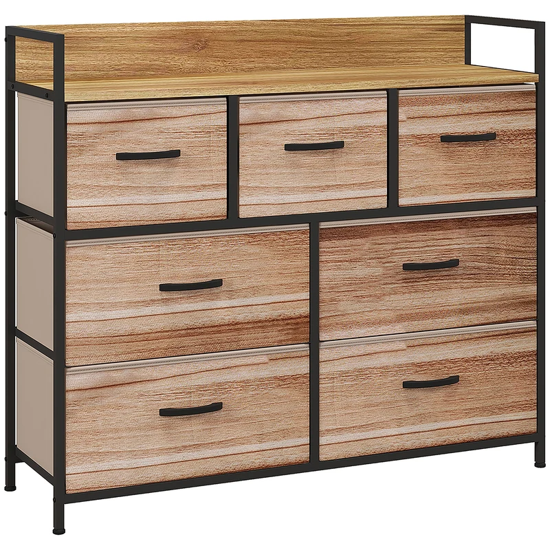 Commode 7 tiroirs rangement 98 x 29 x 85 cm gain de place montage facile style scandinave contemporain en MDF naturel 21_0001597