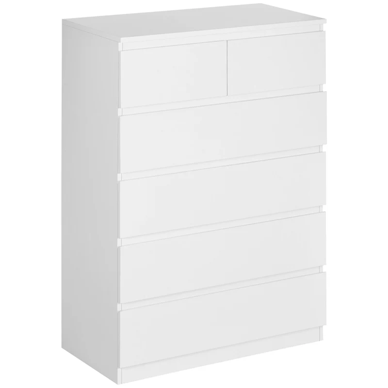Commode 6 tiroirs salon 80 x 39 x 115 cm sans poignées fixation murale minimaliste design en panneau de particules blanc 21_0001520