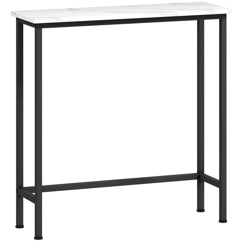 Console entrée plateau effet marbre 75 x 24 x 76 cm profil mince sécurisée style moderne en panneau de particules blanc 21_0002772